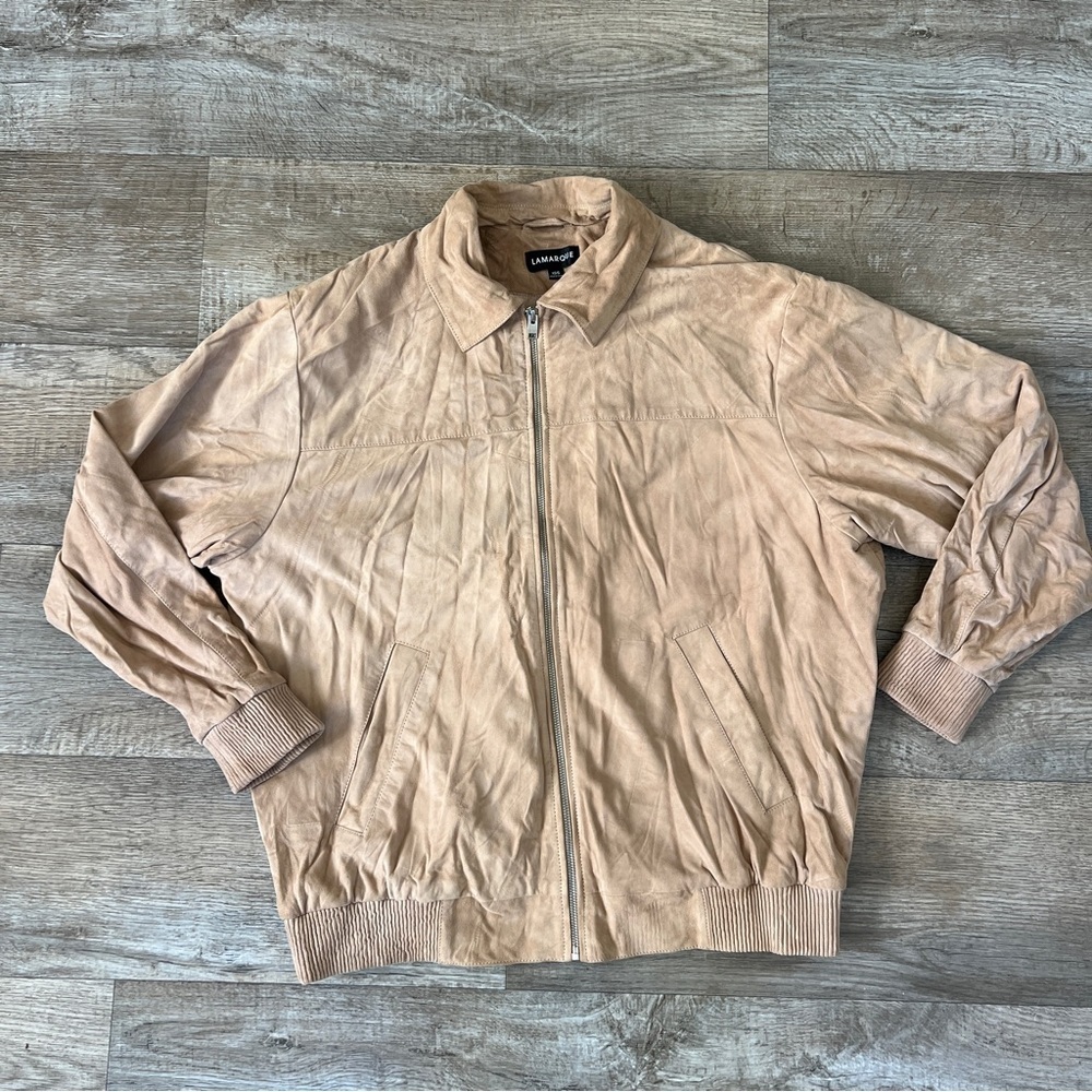 LaMarque Caden Suede Oversized Bomber Jacket Goatskin in “Sand” Tan - Picture 7 of 12